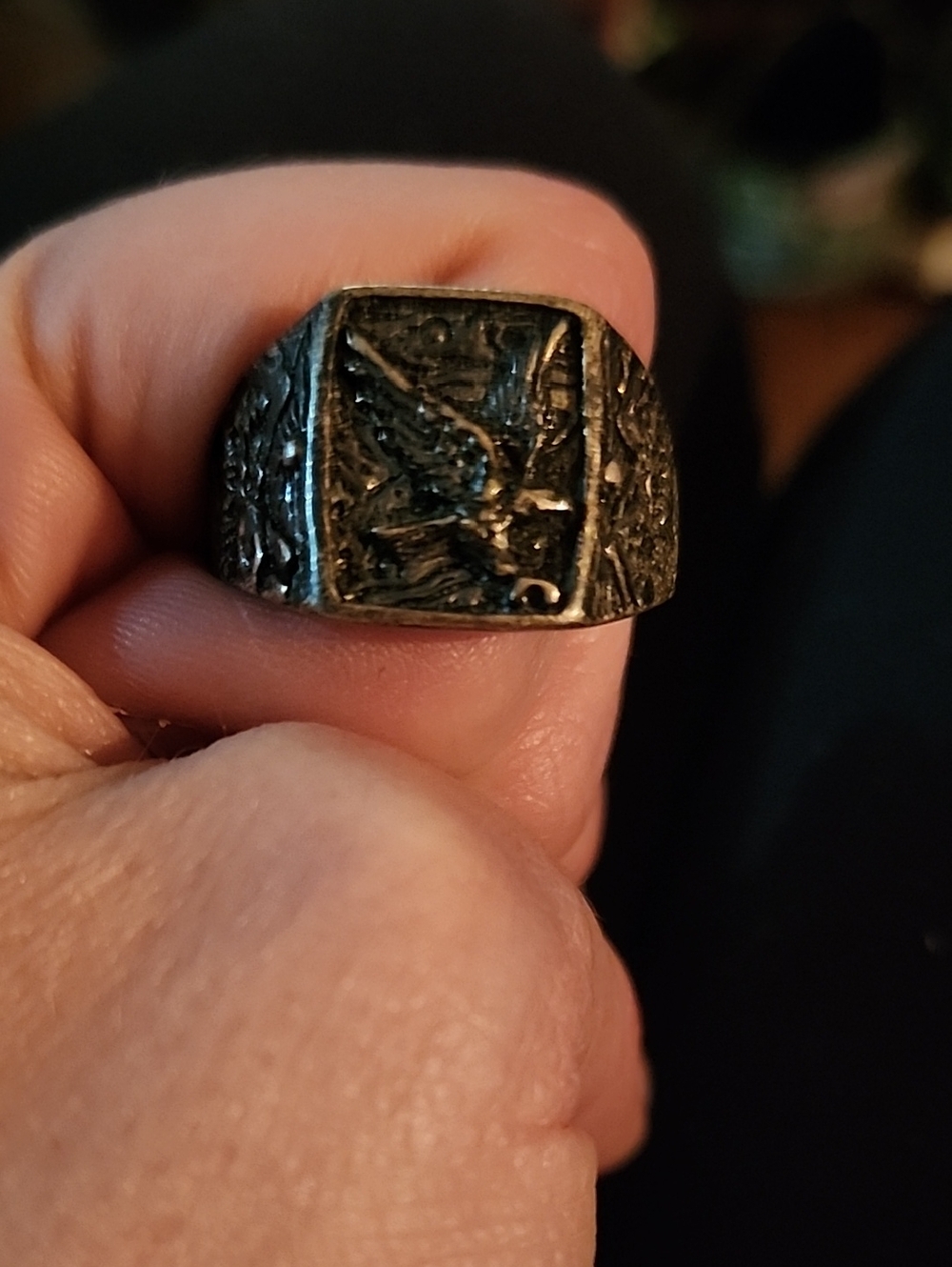 Men's Black  Flying Eagle Statement Ring 925 Size 10